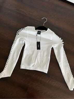 Express White Lace-Up Sleeve Knit Top